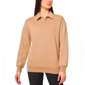 Mondetta Ladies' Collared Fleece Pullover, Natural, Size S